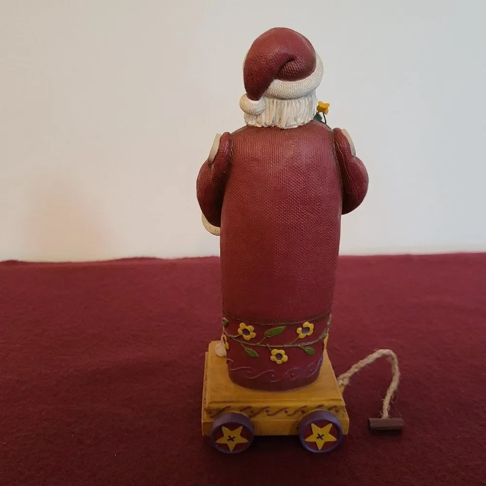 Demdaco Americana Father Christmas Santa On Wagon With Bunny and Tree XMas Decor
